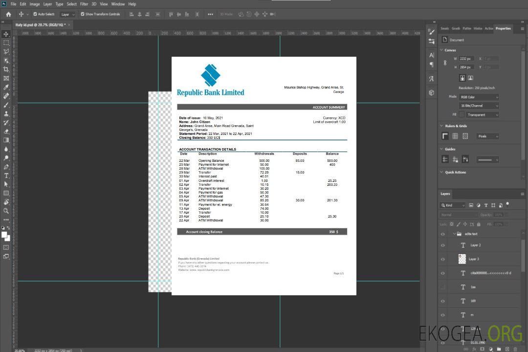 Modèle de relevé bancaire de la République de Grenade, format Word et PDF template Modèle de relevé bancaire de la République de Grenade, format Word et PDF template
